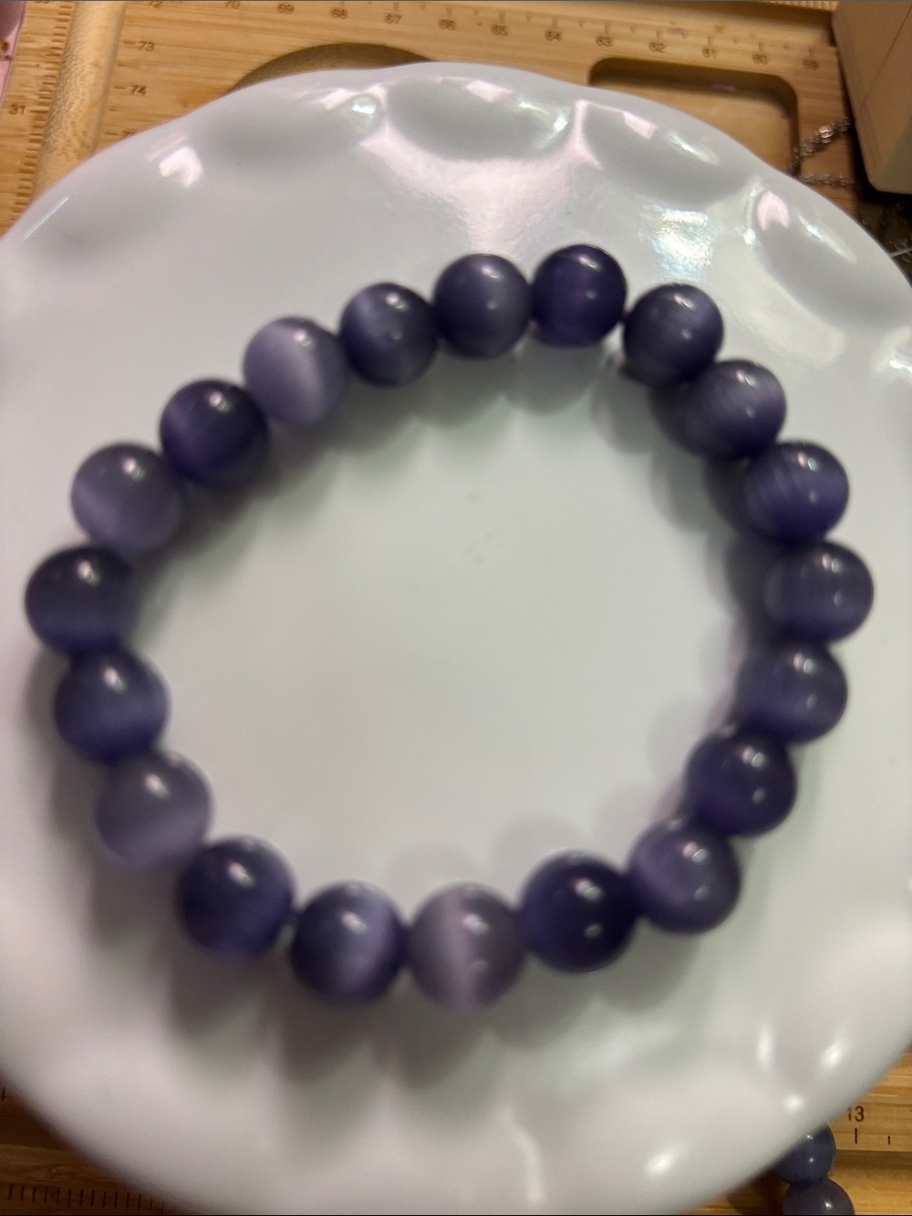 Elegant Purple Cat's Eye 10mm Beaded Stretch Bracelet - Women Jewelry